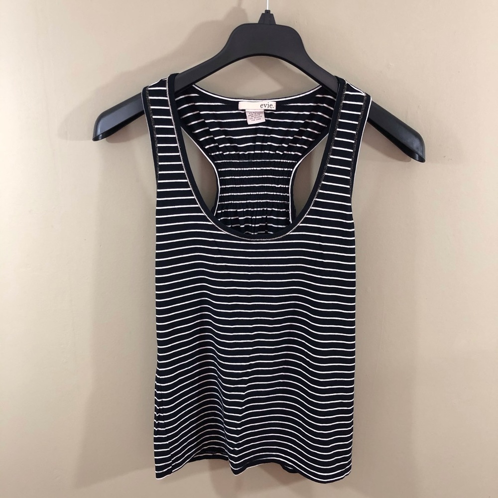 evie Black and White Striped Racerback Tank Top-M